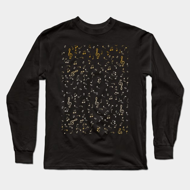 Metallic Gold Gradient Music Notes Long Sleeve T-Shirt by Art by Deborah Camp